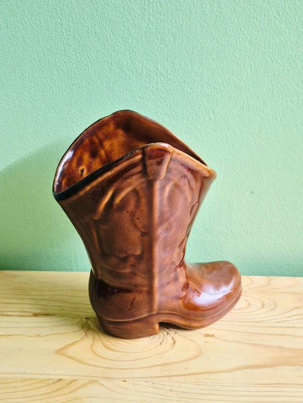 Vintage Ceramic Cowboy Boot Planter / Vase - Picture 4 of 12